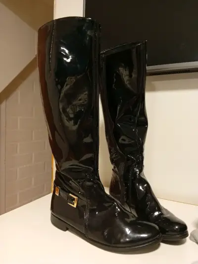 Botas largas de cuero marrón para mujer - miniatura 3