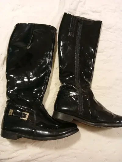 Botas largas de cuero marrón para mujer - miniatura 4