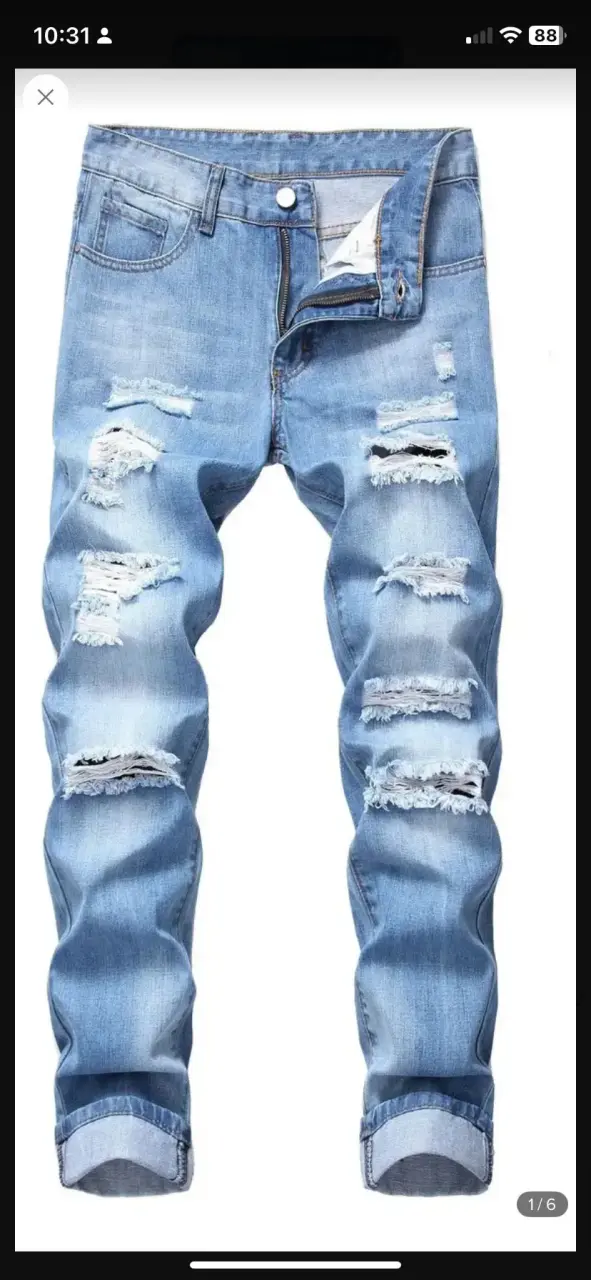 Jeans rasgados de mezclilla azul para hombre - 1