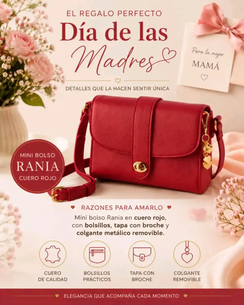 Mini bolso Rania de cuero rojo elegante