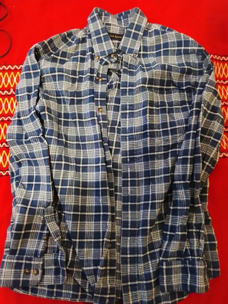 Camisa de franela a cuadros azul para hombre - 1