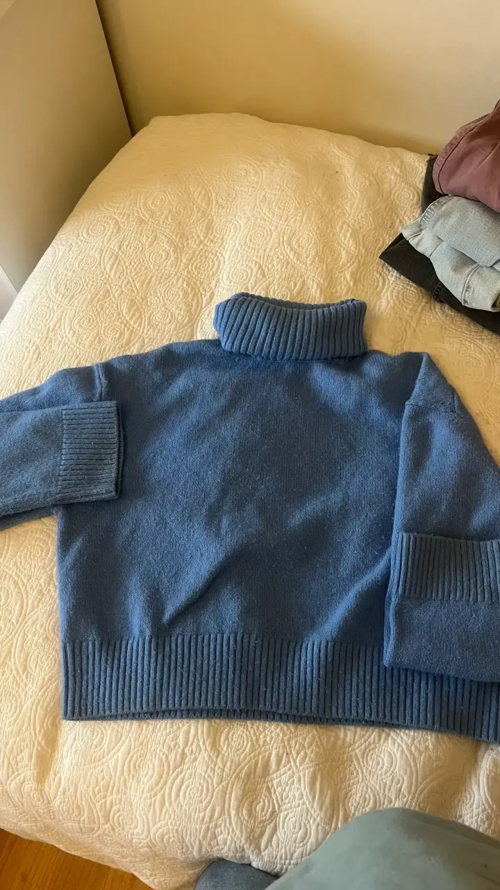 Suéter de lana azul con cuello alto