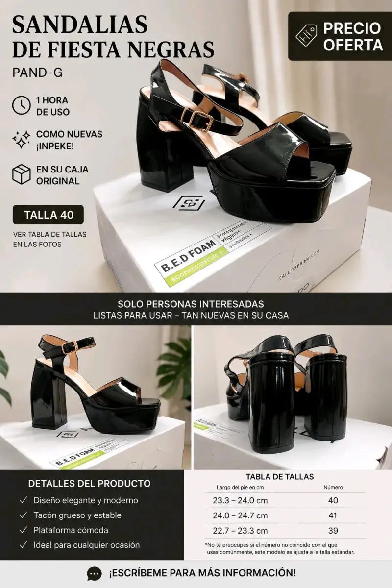 Sandalias de fiesta negras Pand-G talla 40