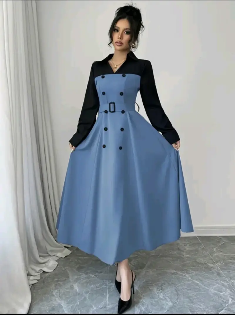 Vestido elegante azul con mangas largas talla L