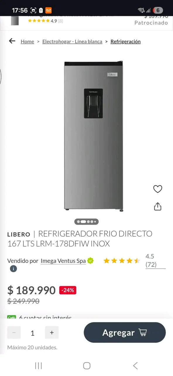 Refrigerador Libero 167L Inox con Dispensador - 1