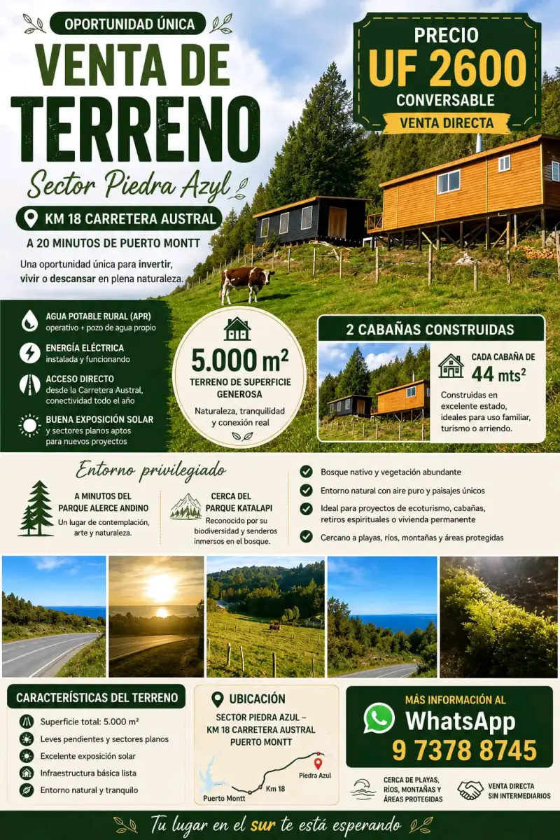 Terreno en Venta con Cabañas en Sector Piedra Azul