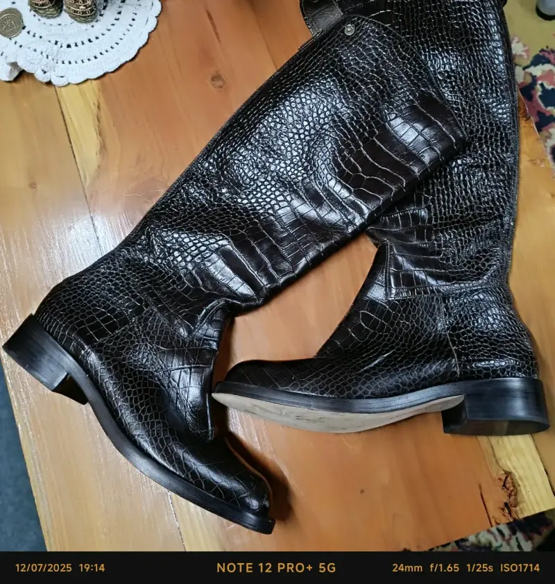 Botas de cuero marrón estilo cocodrilo - 3