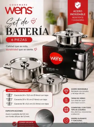 Set de Batería de Cocina Wens 6 Piezas Acero Inoxidable - miniatura 1