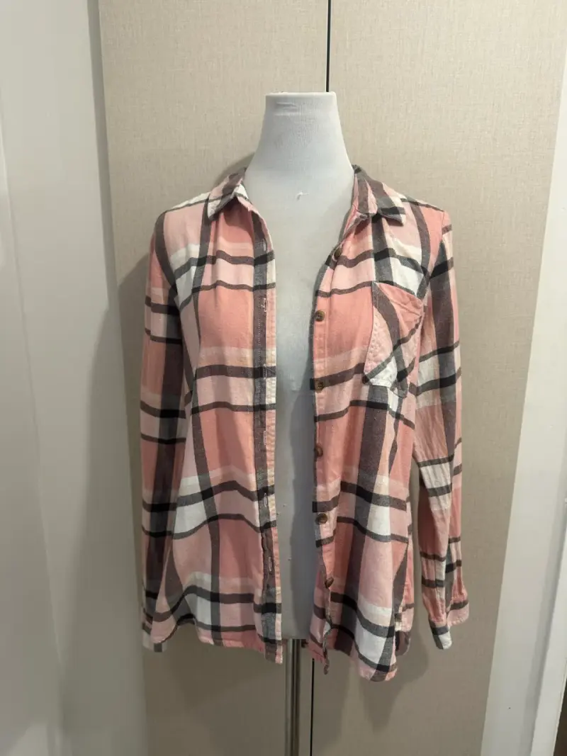 Camisa de franela a cuadros rosada para mujer - 2