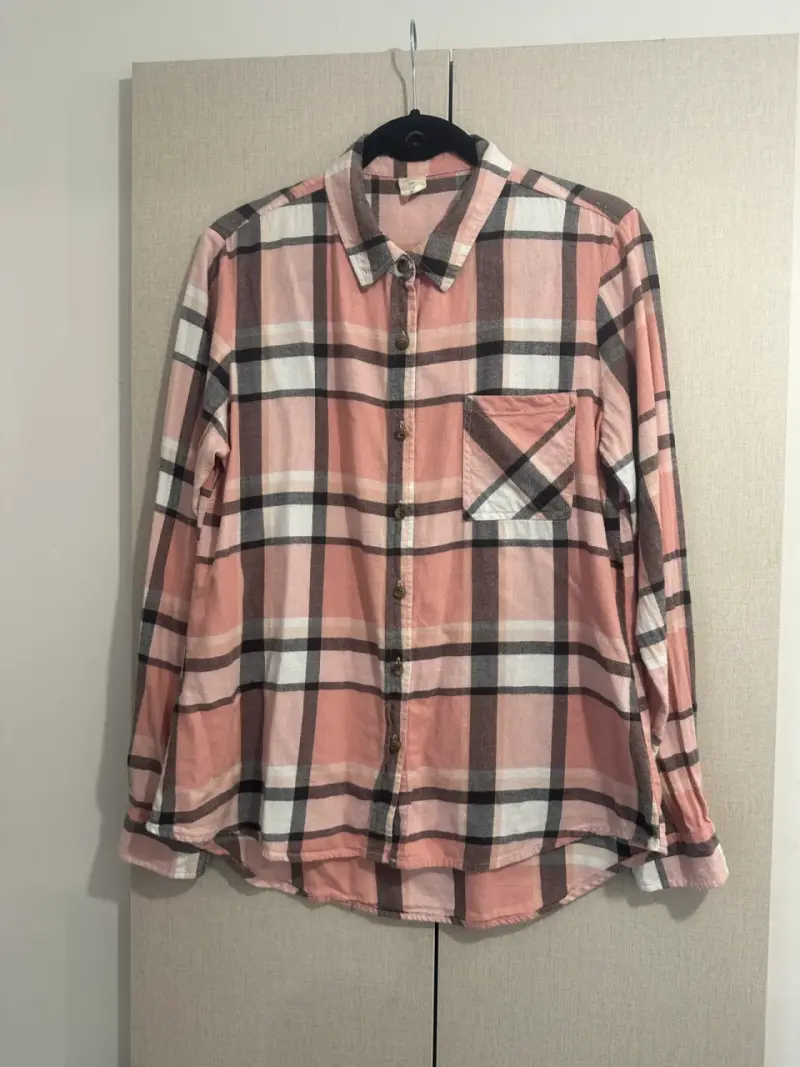 Camisa de franela a cuadros rosada para mujer - 5