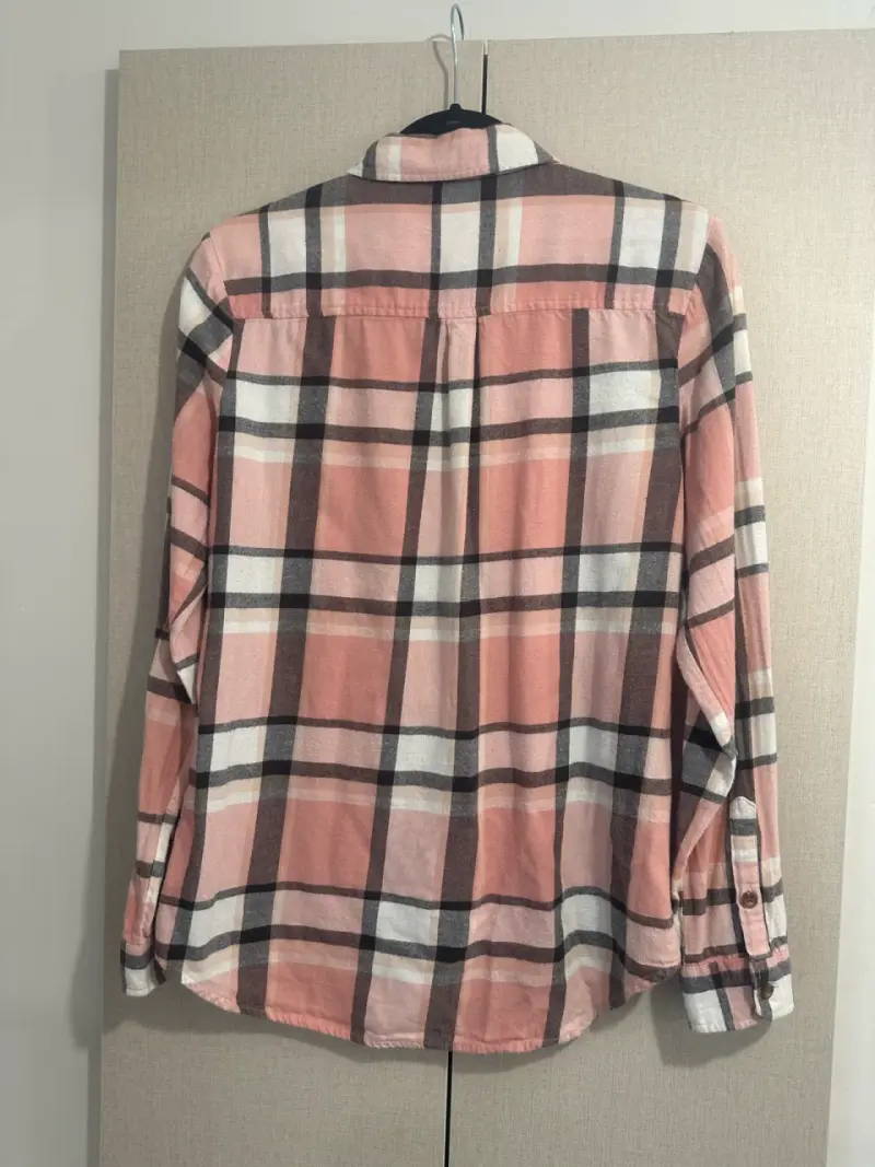 Camisa de franela a cuadros rosada para mujer - 6