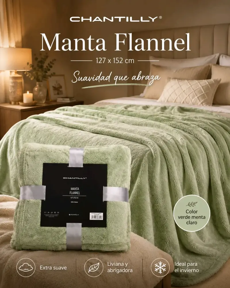 Manta Flannel Chantilly Verde Menta 127x152 cm - 1