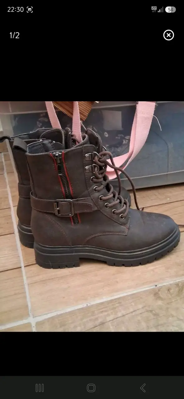 Botas de cuero marrón con cordones - 2
