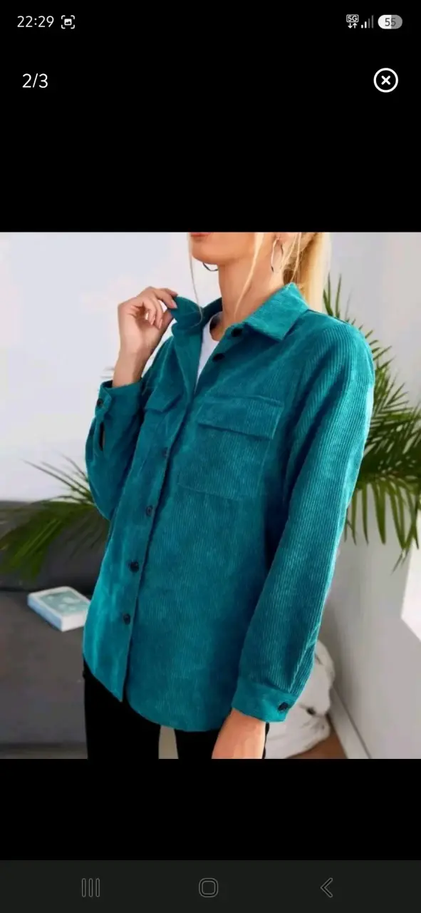 Camisa de pana verde para mujer - 1