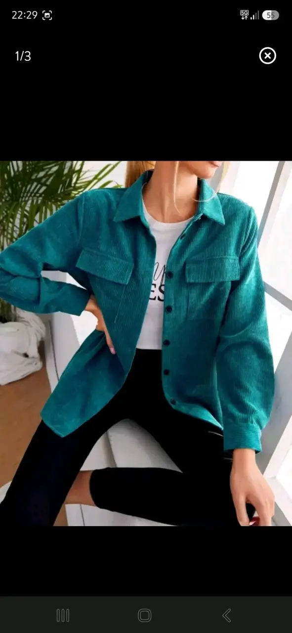 Camisa de pana verde para mujer - 2