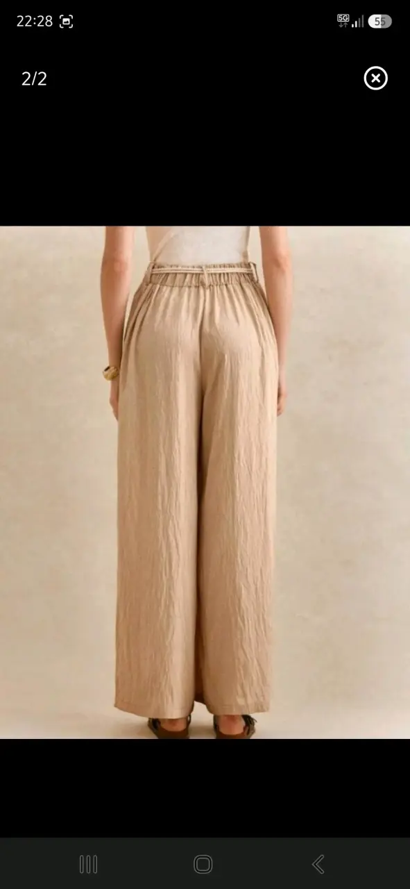 Pantalones palazzo beige con cinturón de cuerda - 2
