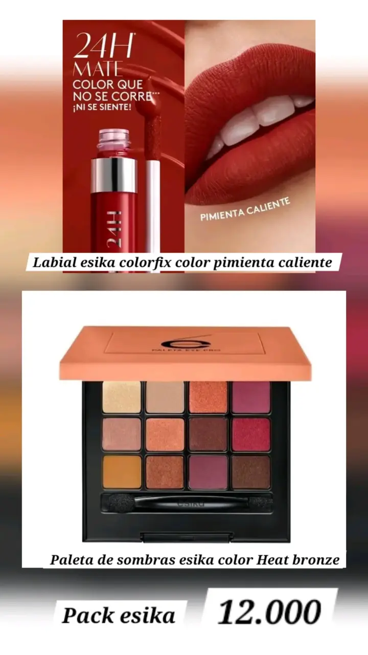 Pack de maquillaje Ésika: labial y paleta de sombras