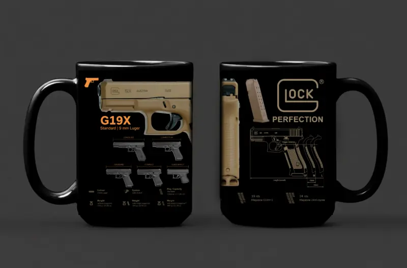 Taza negra con diseño de pistola G19X - 1