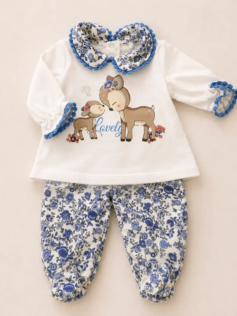 Conjunto de bebé estampado floral y ciervos - 1