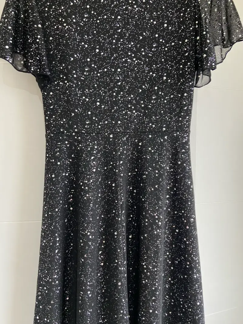 Vestido negro con estampado de puntos plata - 3