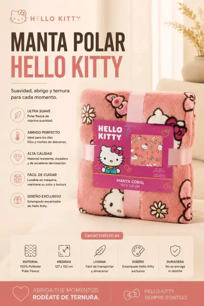 Manta Polar Hello Kitty Ultra Suave - miniatura 1