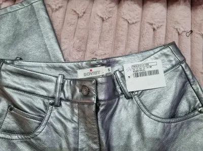 Pantalones plateados de cuero sintético Soviet para mujer - miniatura 1
