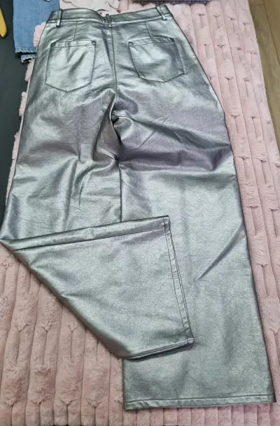 Pantalones plateados de cuero sintético Soviet para mujer - miniatura 2