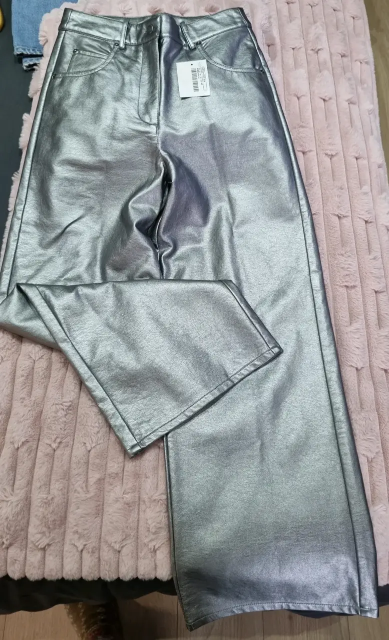 Pantalones plateados de cuero sintético Soviet para mujer - 3