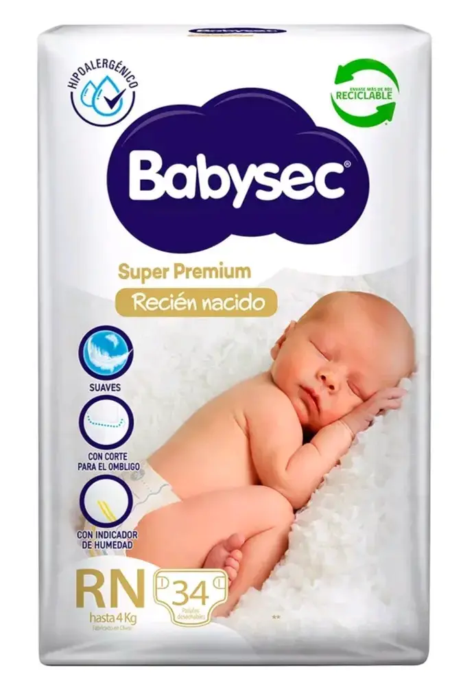 Pañales Babysec Super Premium Recién Nacido 34 Unidades