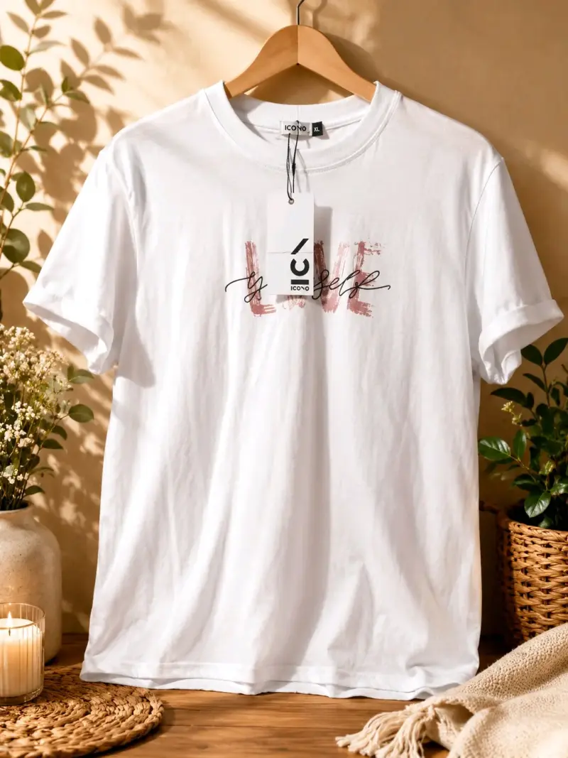 Polera blanca con estampado 'Love Yourself' Icono