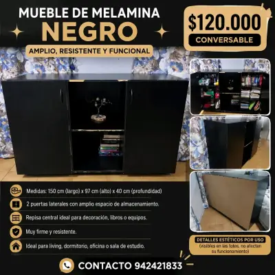 Mueble de melamina negro amplio y funcional - miniatura 1