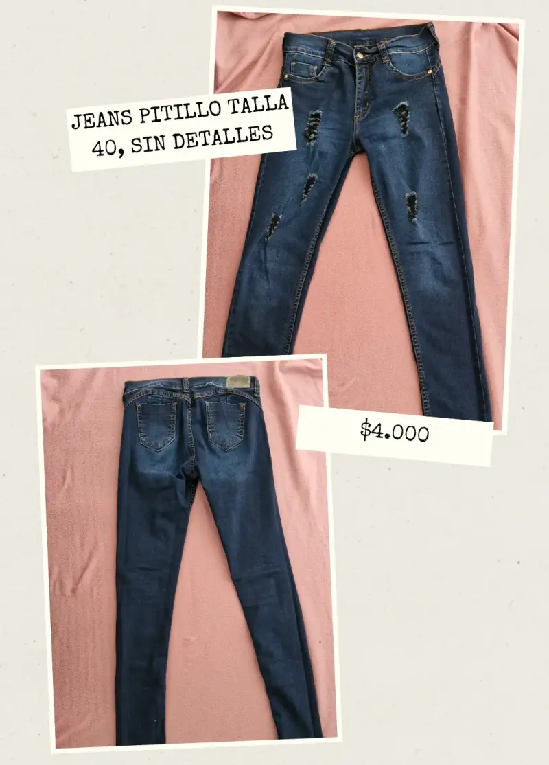 Jeans pitillo talla 40 azul desgastado - 1