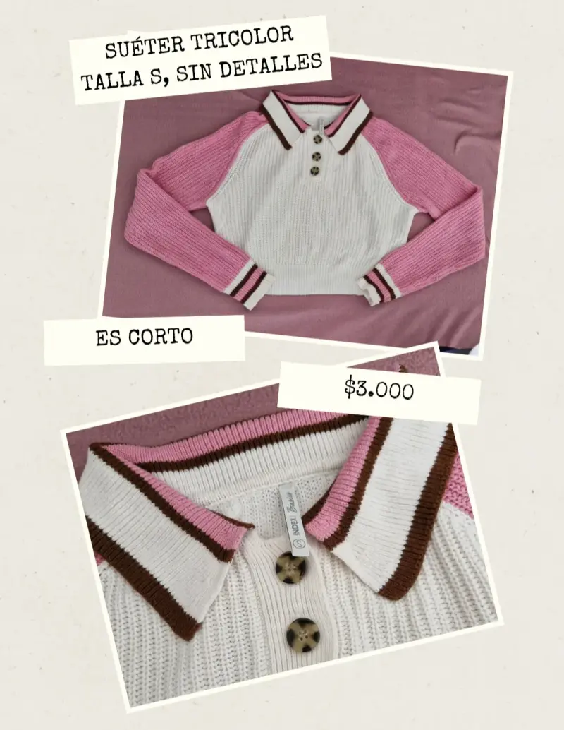 Suéter tricolor corto talla S sin detalles - 1