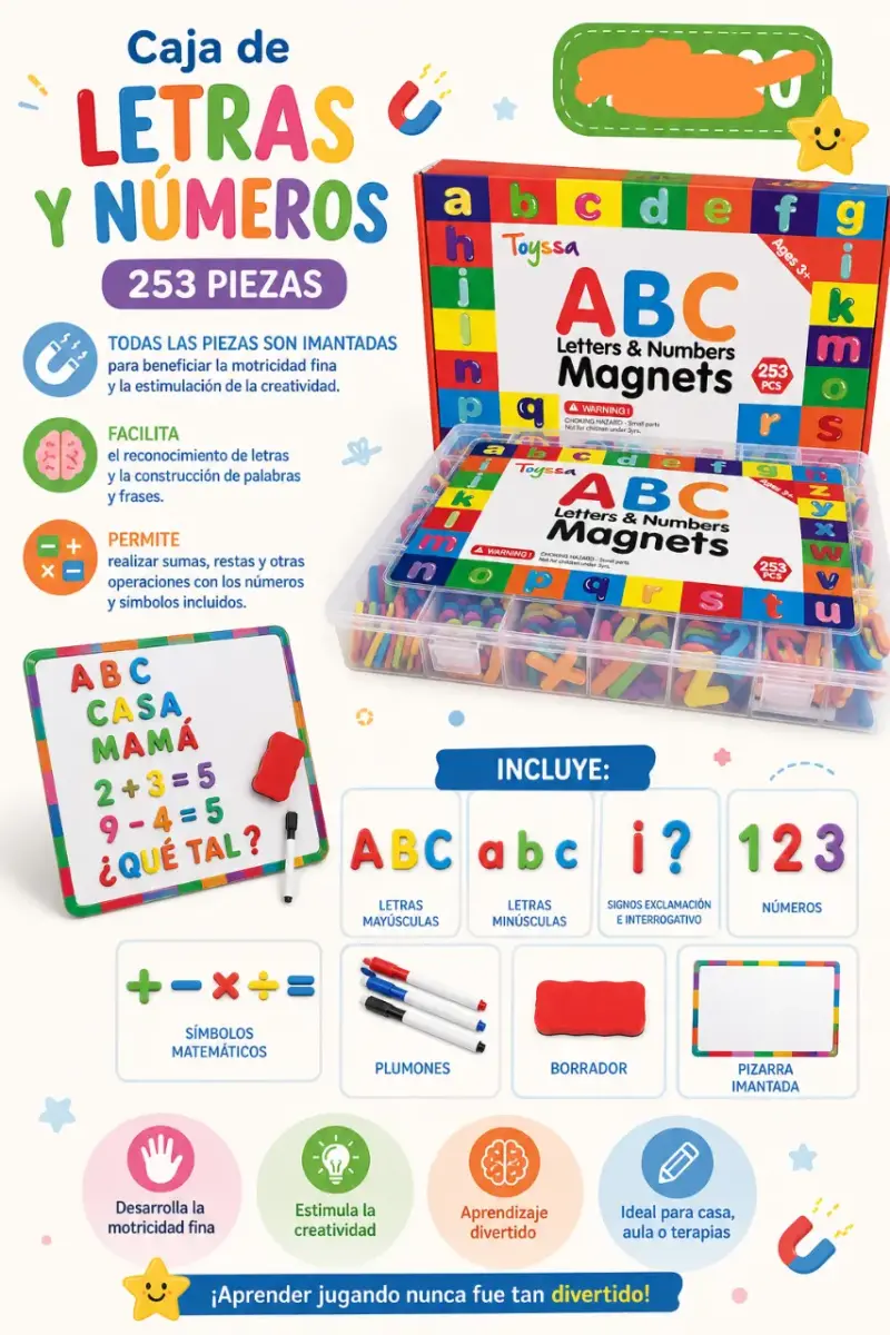 Caja de Letras y Números Magnéticos Toyssa 253 Piezas - 1
