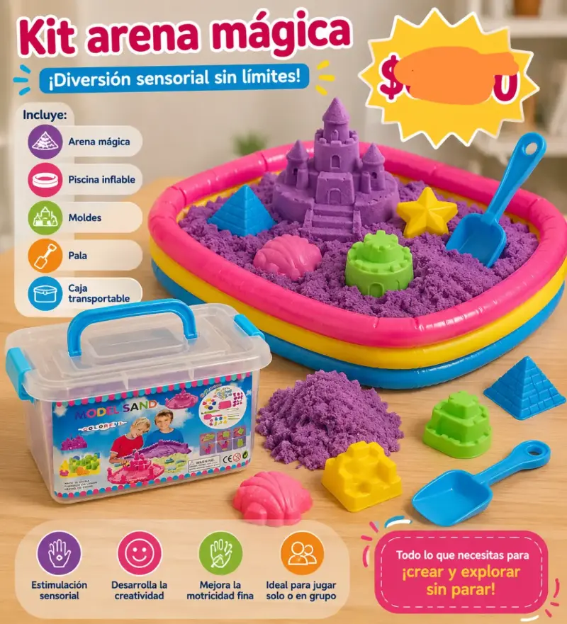 Kit de arena mágica con piscina inflable y moldes - 1