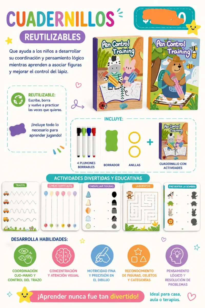 Cuadernillos Reutilizables Pen Control Training para Niños - 1