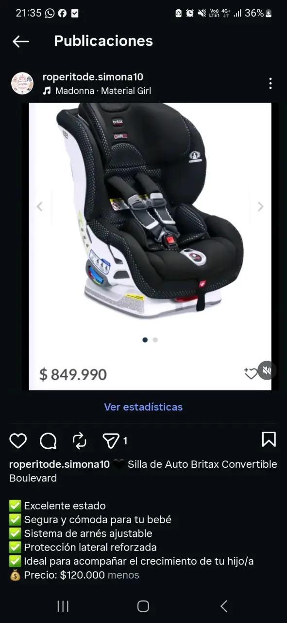 Silla de Auto Britax Convertible Boulevard
