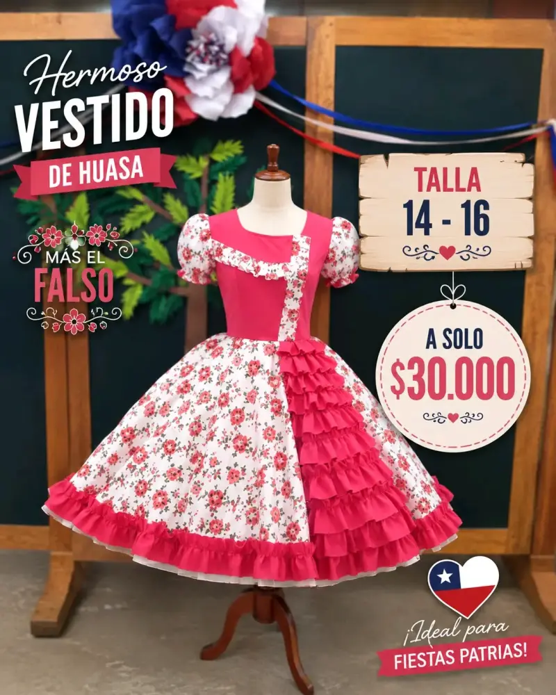 Hermoso vestido de huasa talla 14-16