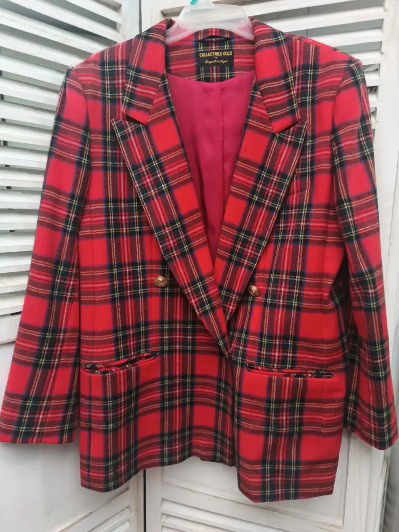 Blazer escocés rojo a cuadros estilo vintage - 1