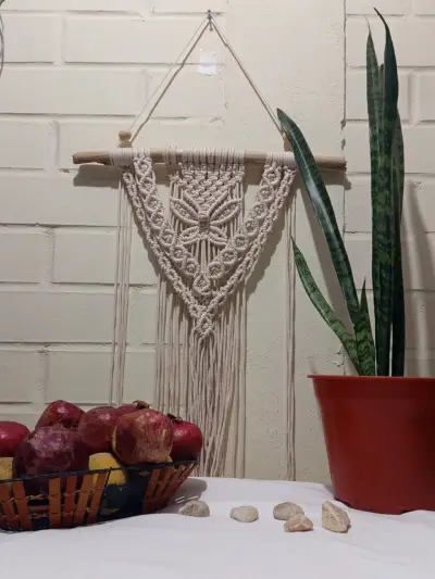 Decoración de pared búho macramé artesanal - miniatura 2
