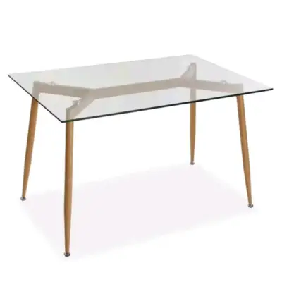 Mesa de comedor moderna de vidrio y madera - miniatura 2