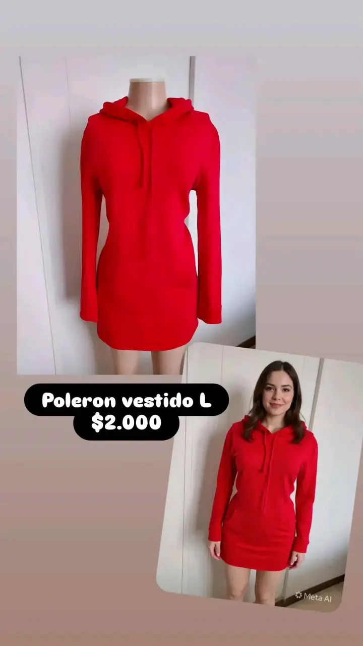 Polerón vestido rojo con capucha talla L