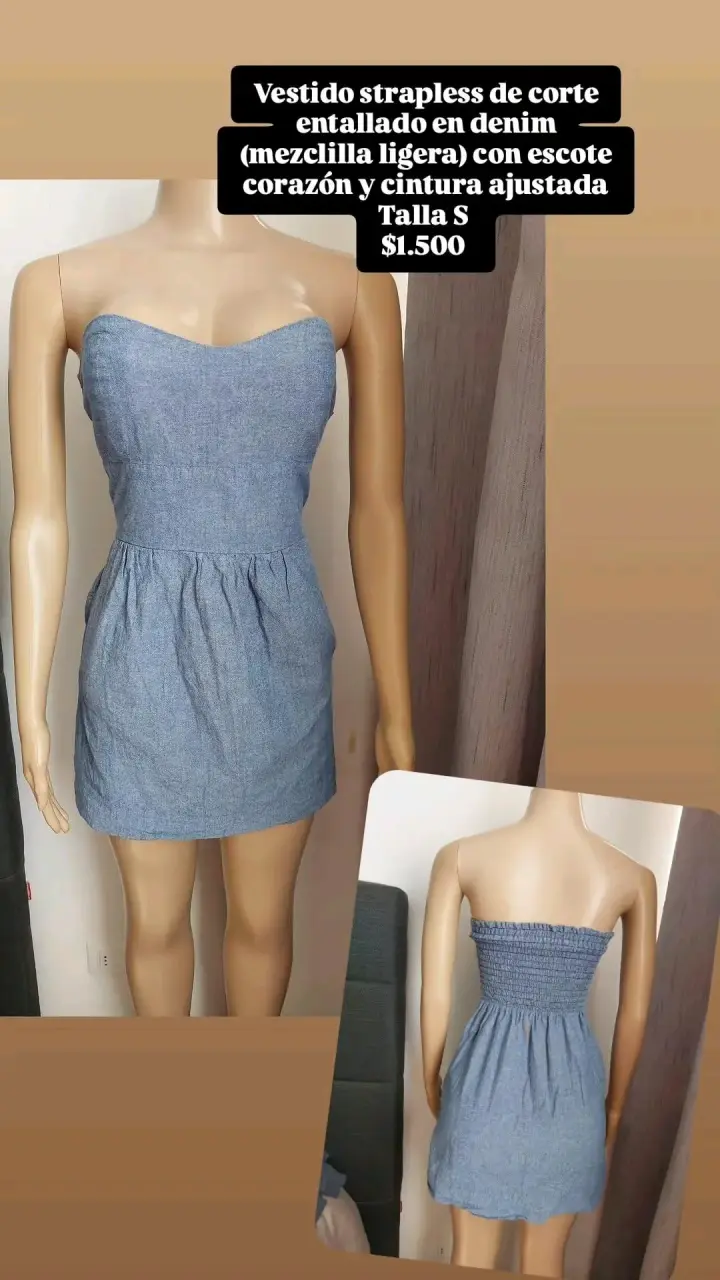Vestido strapless denim con escote corazón