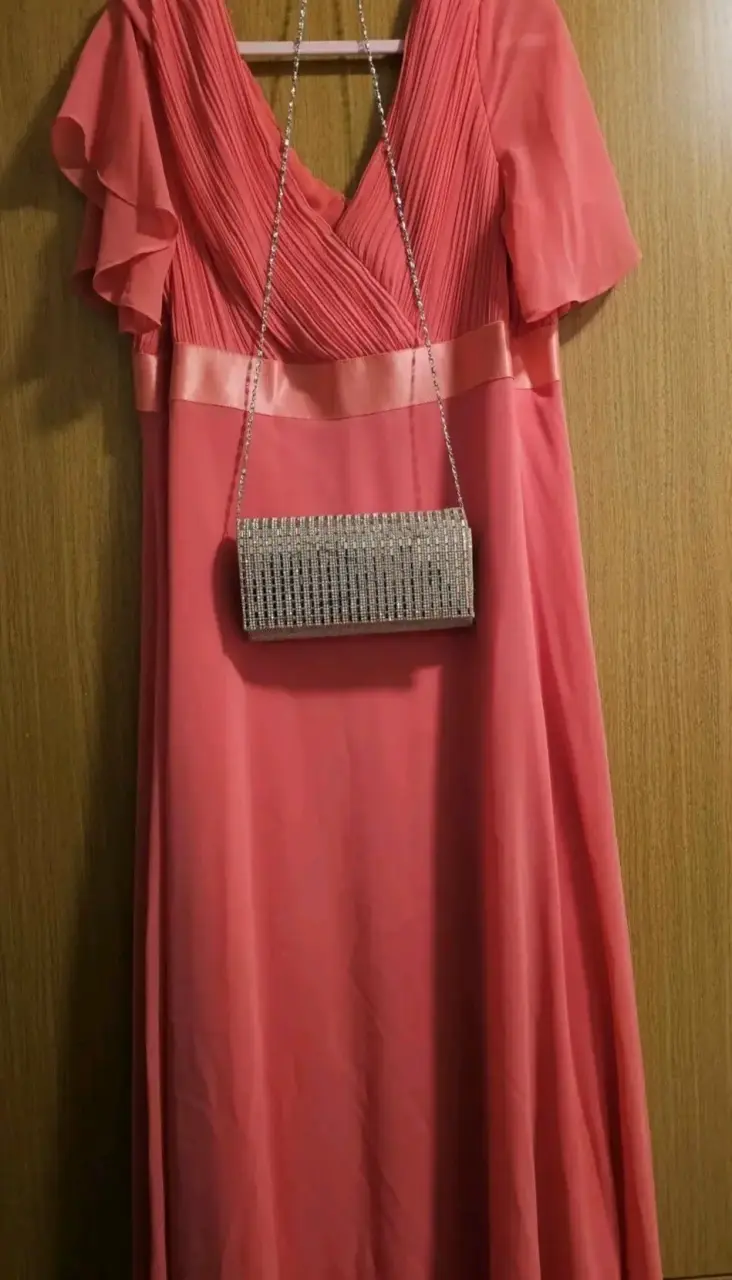 Vestido de fiesta gasa Corte Imperio,zapatos y car - 5