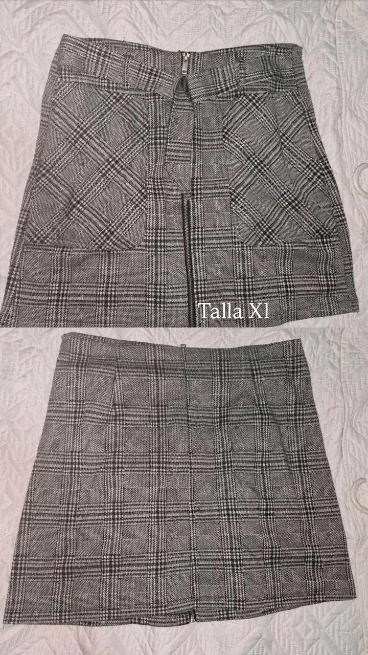 Falda a cuadros gris talla XL con cierre