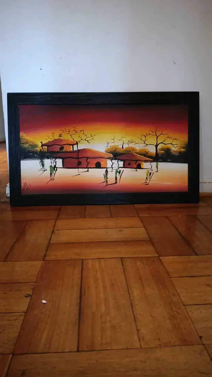 Cuadro pintado a mano con paisaje etnico - 1