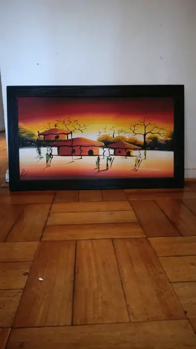 Cuadro pintado a mano con paisaje etnico - miniatura 1