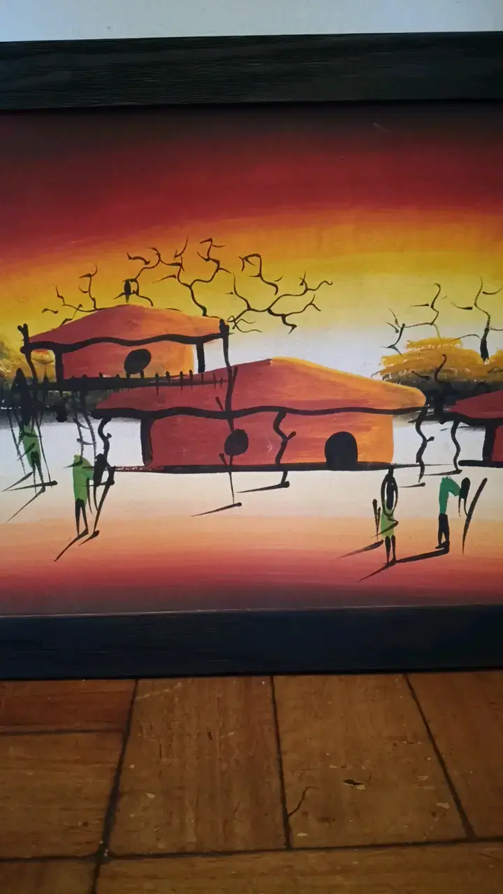 Cuadro pintado a mano con paisaje etnico - 2
