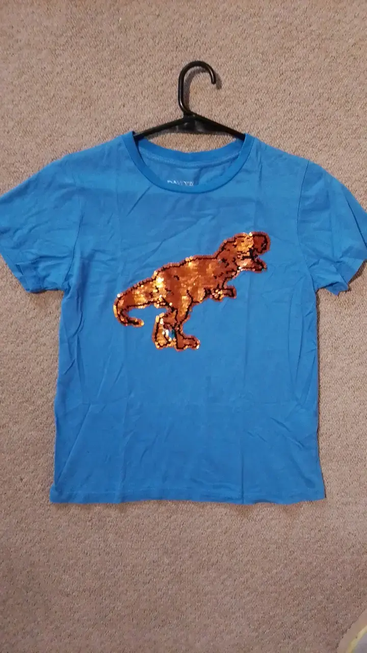 Polera azul con dinosaurio de lentejuelas - 1