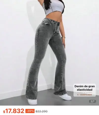 Jeans acampanados gris oscuro para mujer - miniatura 3